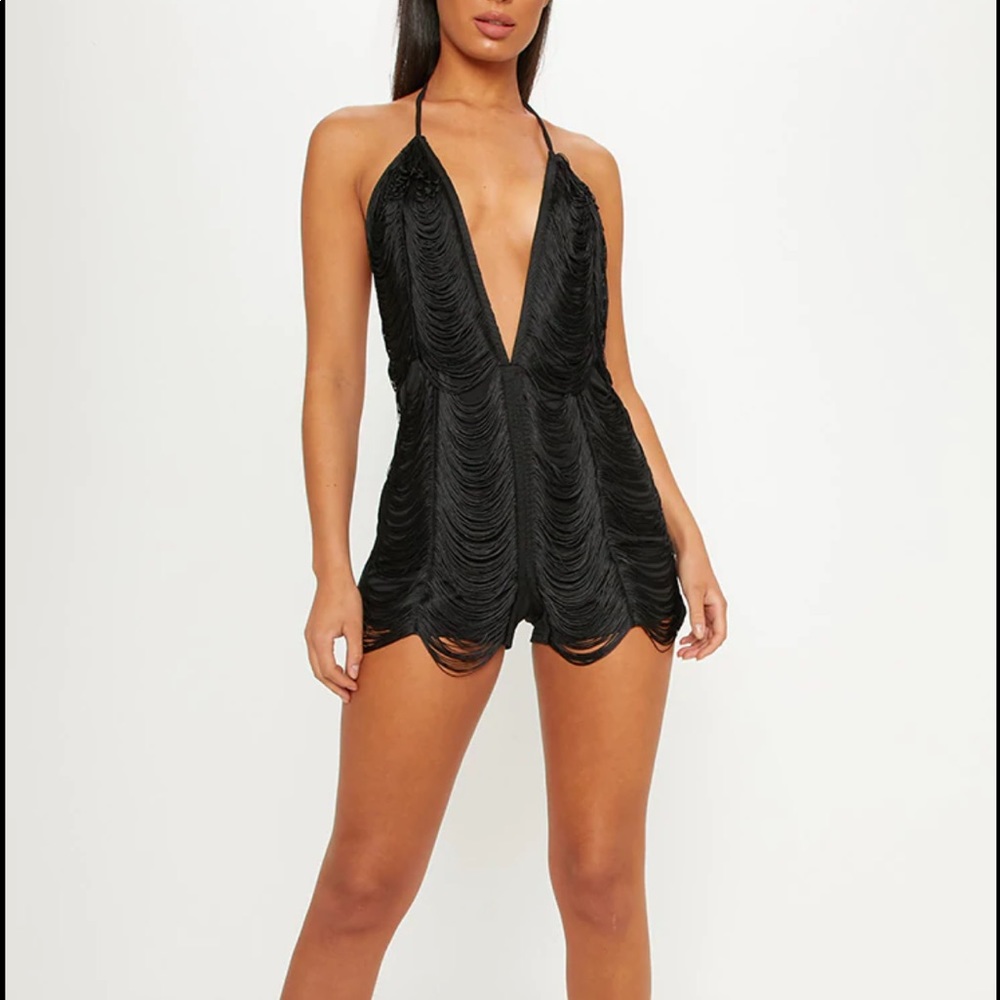 NWT Pretty Little Thing Tassel Blackless Romper